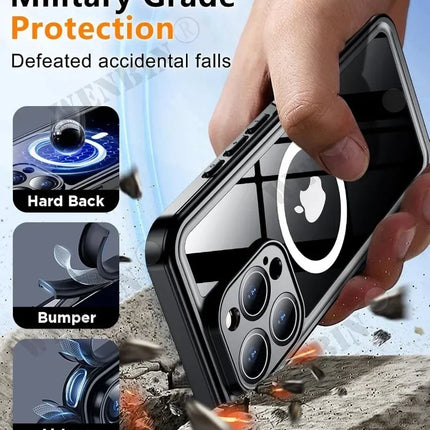 IP68 Waterproof Case For iPhone 17 16 15 Pro Max Plus Full Body Protective Cover Swim Underwater Diving Magsafe Magnetic Fundas