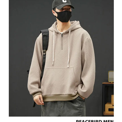 2025 New in Men's Hoodie Half Zip Long Sleeve Oversize Hooded Sweatshirt Male Spring Clothes Loose Fit Zip-up Golf Wear Big Size