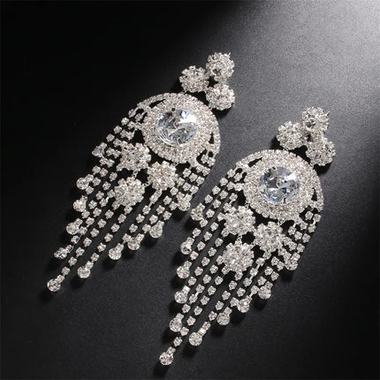 European and American rhinestone earrings for women's fashionable multi-layer exaggerated tassel earrings, versatile accessories