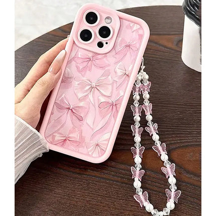 Pink Bow Pattern Silicone Phone Case For iPhone Butterfly Charm Cover