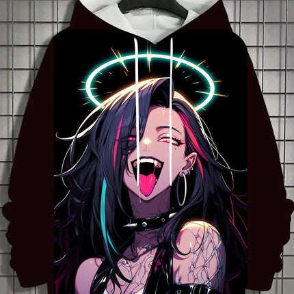 Vintage Men's Hoodie 3d Print nymphet Tops  Cartoon Girl Graphics Long Sleeve Hoodie Fashion Men's Top Oversized Streetwear Tees
