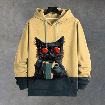 Men's Sweatshirt Casual Long Sleeve Hooded Pullover Animal Print Top Autumn Fashion Oversized Vintage Men's Hoodie Streetwear