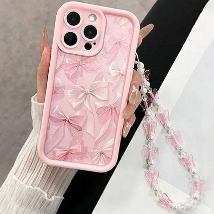 Pink Bow Pattern Silicone Phone Case For iPhone Butterfly Charm Cover