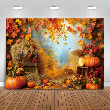 Fall Harvest Backdrop Autumn Barn Pumpkin Thanksgiving Maple Photography Background Festivals Party Baby Shower Decor Banner
