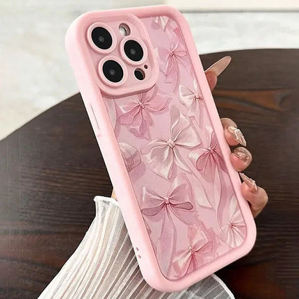 Pink Bow Pattern Silicone Phone Case For iPhone Butterfly Charm Cover