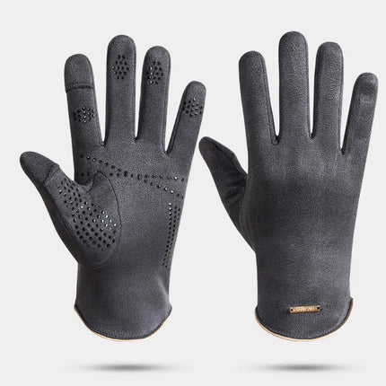 Winter Warm Gloves for Men's Outdoor Cycling and Driving Suede and Fleece Thickened Non-slip Touch Screen Gloves