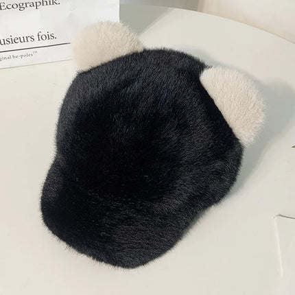 1pc Bear Ears Baseball Hat for Women,cute Plush Cold Warm Adjustable Head Cap,Suitable for Daily Wear,Christmas,Travel,Holiday