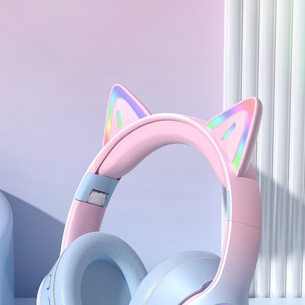 RGB Cat Ear Bluetooth Headphones For Girls Gradient Wireless Headphones With Microphone Stereo Music Game Earphones Kids Gifts