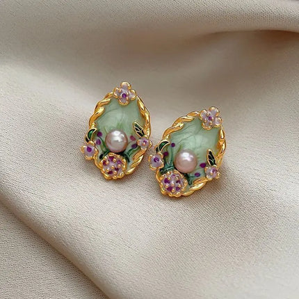 Unique and elegant Monet Garden-inspired retro oil painting style stud earrings.