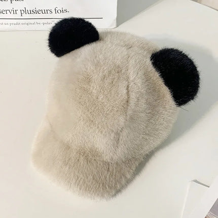 1pc Bear Ears Baseball Hat for Women,cute Plush Cold Warm Adjustable Head Cap,Suitable for Daily Wear,Christmas,Travel,Holiday
