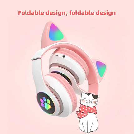 ST-28 Wireless Headphones Cat Ears Bluetooth Earphones Stereo Music Earbuds Bluetooth 5.0 Sports Gaming Headset with Mic