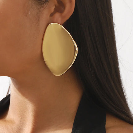 New Large Asymmetric Flat Bright Metal Alloy Massive Heavy Earrings for Women Girls Exaggerated Trend Jewelry Gifts