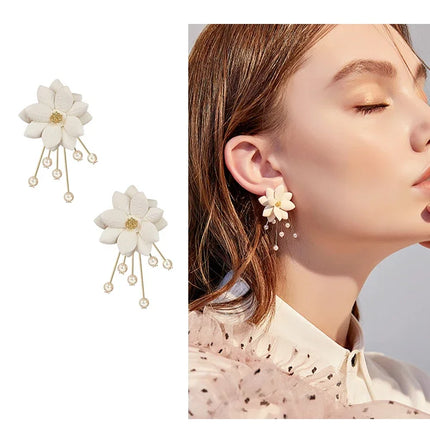Romantic Temperament Fringed Purple Flower Clip on Earrings Without Piercing Fairy Vacation Style Seaside Long Ear Clips Cuffs