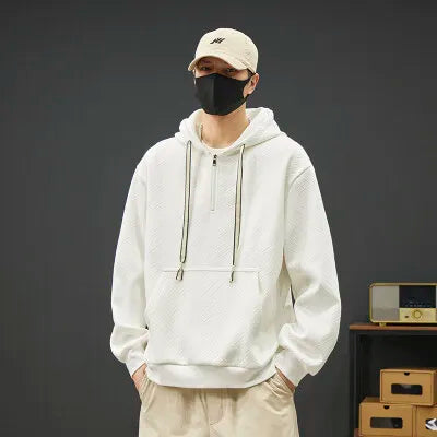 2025 New in Men's Hoodie Half Zip Long Sleeve Oversize Hooded Sweatshirt Male Spring Clothes Loose Fit Zip-up Golf Wear Big Size