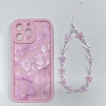 Pink Bow Pattern Silicone Phone Case For iPhone Butterfly Charm Cover