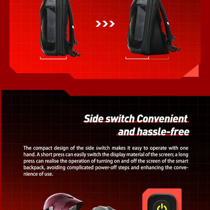 LED Backpack Large Capacity LOY DIY Programmable X Shape LED Screen Cycling Bag Motorcycle Bicycle Helmet Storage Bag Hard Shell