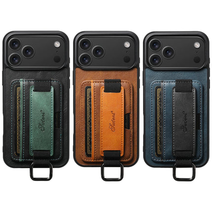 SUTENI Phone Case Wrist Strap Ring Buckle Faux Leather Card Holder Stand For iPhone 17 Pro Max 16 Plus 15 14 13 12