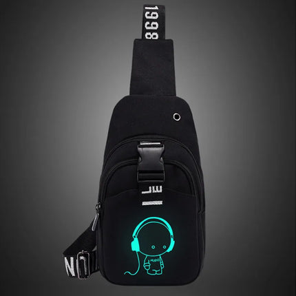 Luminous Chest Bag Multifunction Fashion Men Crossbody Bags USB Charging Chest Pack Short Trip Men 's Shoulder Bag Single