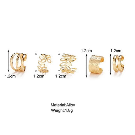 5pcs;Silver Color Leaves Clip Earrings for Women Men Creative Simple C Ear Cuff Non-Piercing Ear Ear Clip Set Trend Jewelry Gift