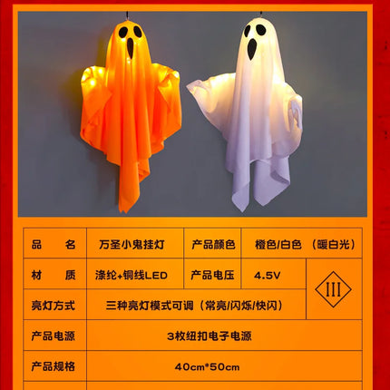 LED Glow Ghost Party Halloween Decoration for Home Indoor Outdoor Haunted House Bar Hanging Horror Props with Lights