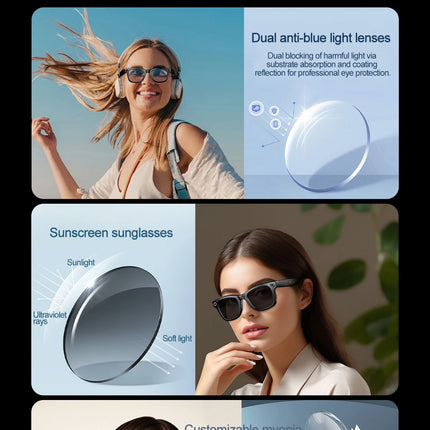 LIGE Smart Glasses 100W Pixel Camera Smart Glasses Camera Bluetooth Call Music Sunglasses AI Voice Assistant Video Sound Record