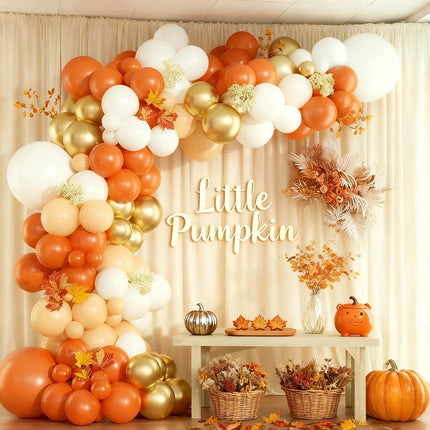 Fall Theme Balloons Garland Orange White Nude Gold Balloon Arch Kit Fall Pumpkin Thanksgiving Birthday Party Wedding Decoration