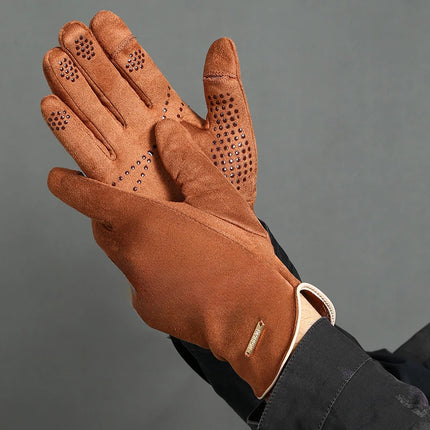 Winter Warm Gloves for Men's Outdoor Cycling and Driving Suede and Fleece Thickened Non-slip Touch Screen Gloves