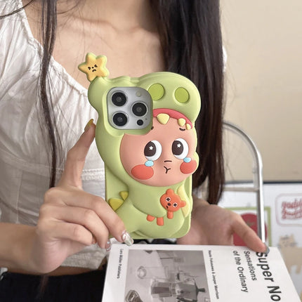 Cute 3D Dinosaur Twinkle Star Boy Phone Case For iPhone 17 Kawaii Shockproof Soft Silicone Cover