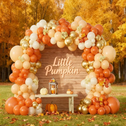 Fall Theme Balloons Garland Orange White Nude Gold Balloon Arch Kit Fall Pumpkin Thanksgiving Birthday Party Wedding Decoration