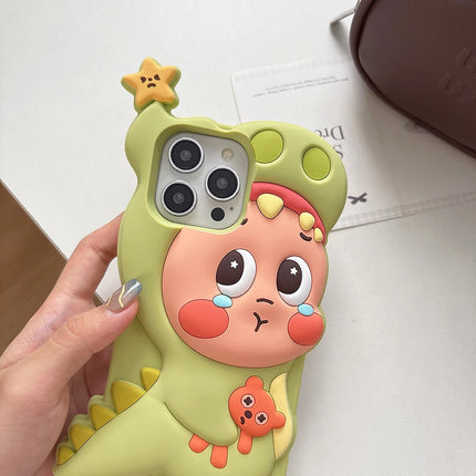 Cute 3D Dinosaur Twinkle Star Boy Phone Case For iPhone 17 Kawaii Shockproof Soft Silicone Cover