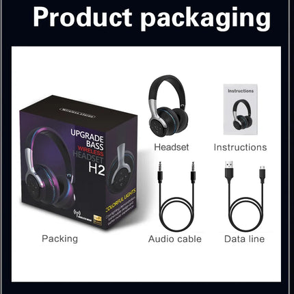 Super Bass Gaming Headsets RGB Lights Effect Wireless Bluetooth Headphones HIFI Sound Noise Reduction Gamer Earphones in HD Mic
