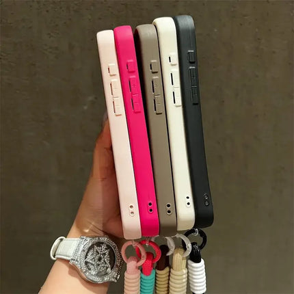 Luxury Colorful Lanyard Soft Silicone Phone Case For iPhone 17 16 15 14 13 12 11 Pro Max 16E X XR XS Max 7 8 16 Plus 17Air Cover