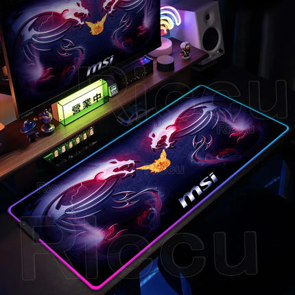RGB MSI Pc Gaming Keyboard Expansion Mouse Pad LED Glowing Mat Anti-slip Rubber Backlight Esports Game Laptop Home Office Setup