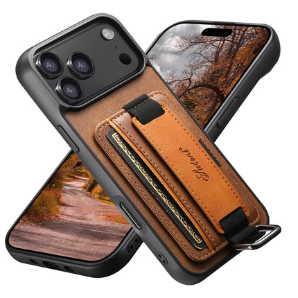 SUTENI Phone Case Wrist Strap Ring Buckle Faux Leather Card Holder Stand For iPhone 17 Pro Max 16 Plus 15 14 13 12