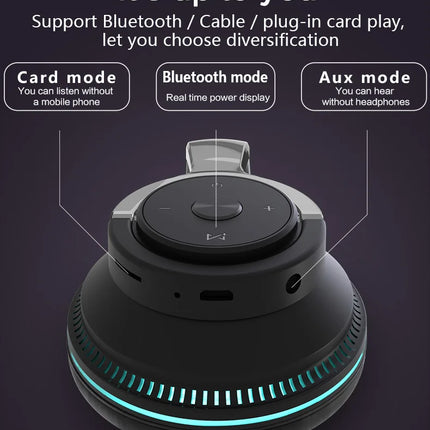 Super Bass Gaming Headsets RGB Lights Effect Wireless Bluetooth Headphones HIFI Sound Noise Reduction Gamer Earphones in HD Mic