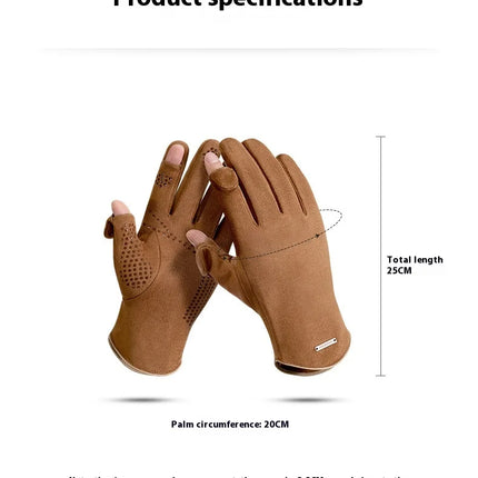 Winter Warm Gloves for Men's Outdoor Cycling and Driving Suede and Fleece Thickened Non-slip Touch Screen Gloves