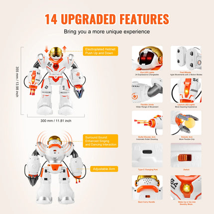 SucceBuy RC Robot Toys for Kids Battle Mode Programmable Remote Control Smart Robot with Bullets Interactive Dancing Robot