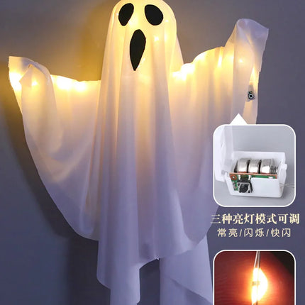 LED Glow Ghost Party Halloween Decoration for Home Indoor Outdoor Haunted House Bar Hanging Horror Props with Lights