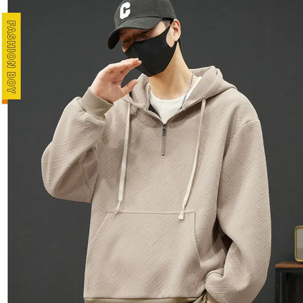 2025 New in Men's Hoodie Half Zip Long Sleeve Oversize Hooded Sweatshirt Male Spring Clothes Loose Fit Zip-up Golf Wear Big Size