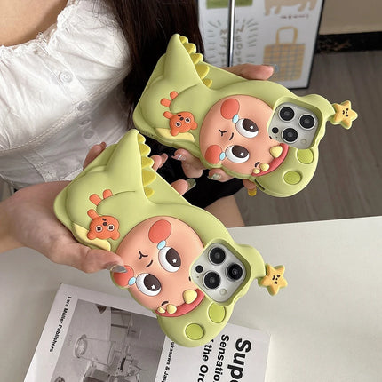 Cute 3D Dinosaur Twinkle Star Boy Phone Case For iPhone 17 Kawaii Shockproof Soft Silicone Cover