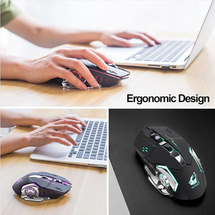 Free Wolf X8 Wireless Game Mouse Mute  Backlit Mechanical Mouse Ergonomic Charging Optical Mouse for PC Laptop Desktop