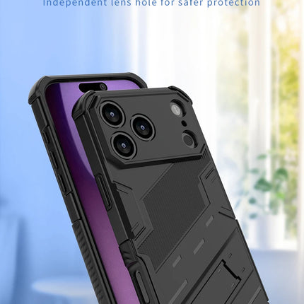 New Solid Armor Cyber Shockproof Phone Case For iPhone 17 Pro Max 17 AIR With Stand Holder Cover Protective Shell