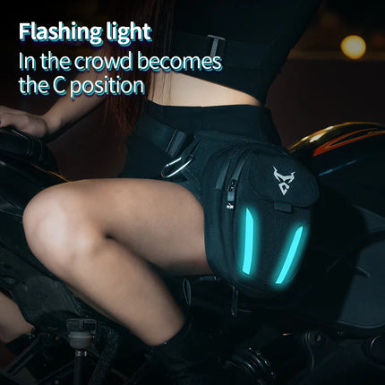 LED Light Drop Leg Bag Motorcycle Waterproof Waist Bag Hip Bum Fanny Pack For Outdoor Riding Cycling Hiking Fishing Climbing