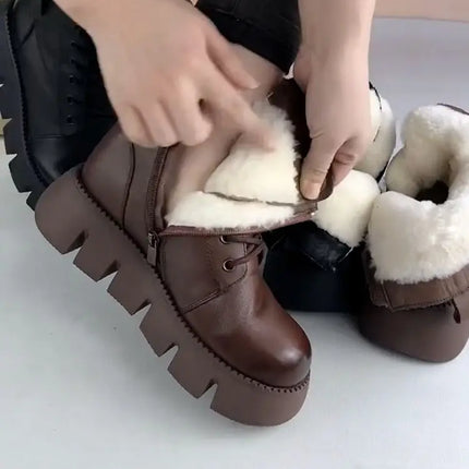 Snow Boots Womens Shoes 2025 New Boots Warm Wool Platform Shoes Thickened Cotton Shoes Cold Winter Round Toe Platform Boots