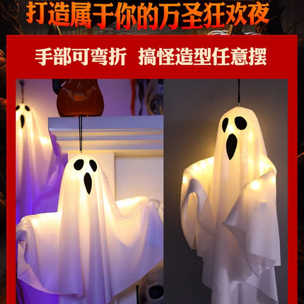 LED Glow Ghost Party Halloween Decoration for Home Indoor Outdoor Haunted House Bar Hanging Horror Props with Lights