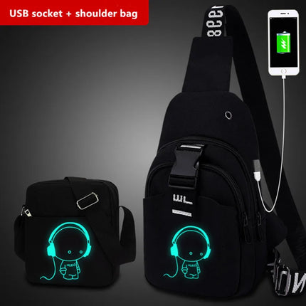 Luminous Chest Bag Multifunction Fashion Men Crossbody Bags USB Charging Chest Pack Short Trip Men 's Shoulder Bag Single