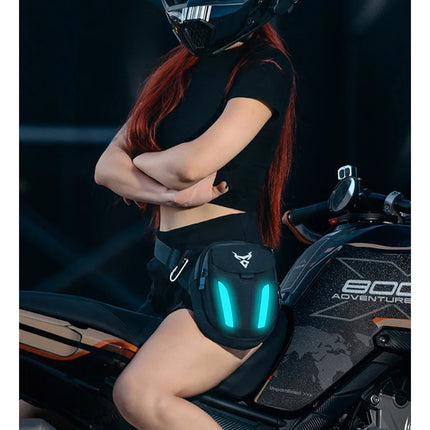 LED Red Light Motorcycle Leg Bag Thigh Belt Hip Bum Waterproof Ride Cycling Biker Waist Bag Fanny Pack Moto Travel Hiking Pocket