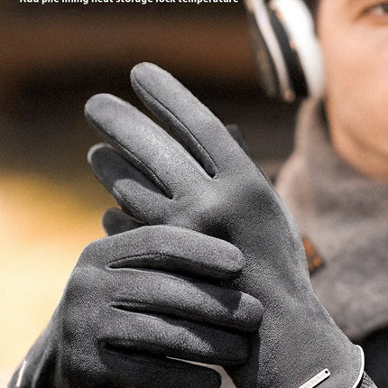 Winter Warm Gloves for Men's Outdoor Cycling and Driving Suede and Fleece Thickened Non-slip Touch Screen Gloves