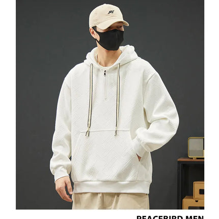 2025 New in Men's Hoodie Half Zip Long Sleeve Oversize Hooded Sweatshirt Male Spring Clothes Loose Fit Zip-up Golf Wear Big Size