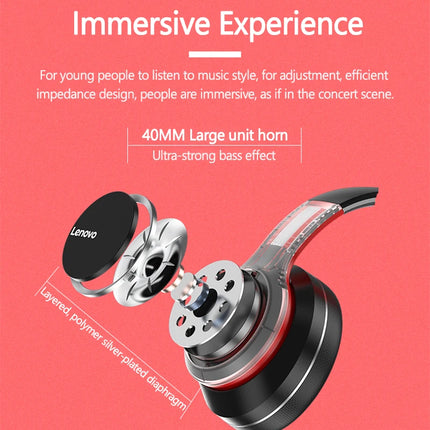 Lenovo HD200 Bluetooth Earphones Over-ear Foldable Computer Wireless Headphones Noise Cancellation HIFI Stereo Gaming Headset
